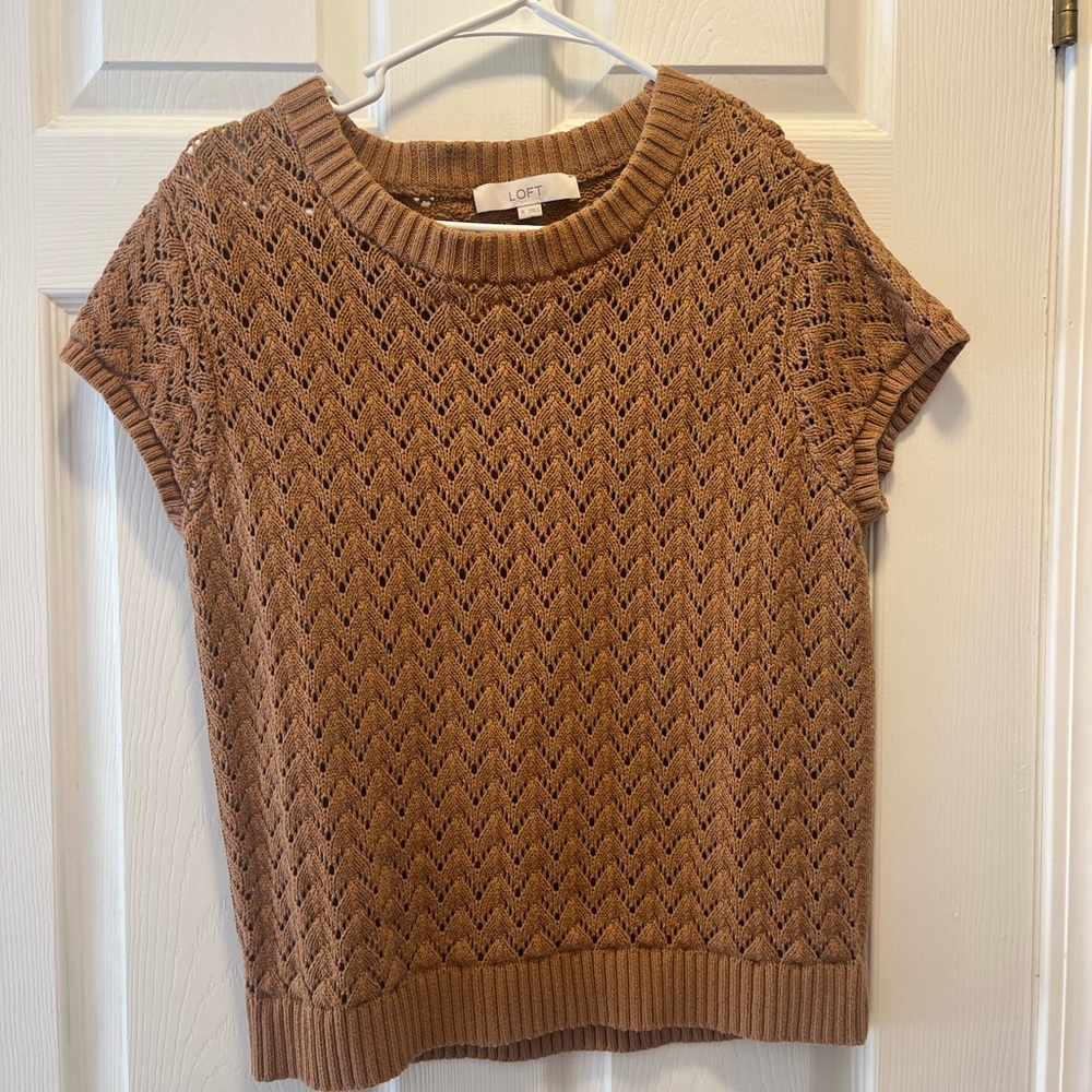 LOFT Tan Knit Short Sleeve Top size XLarge